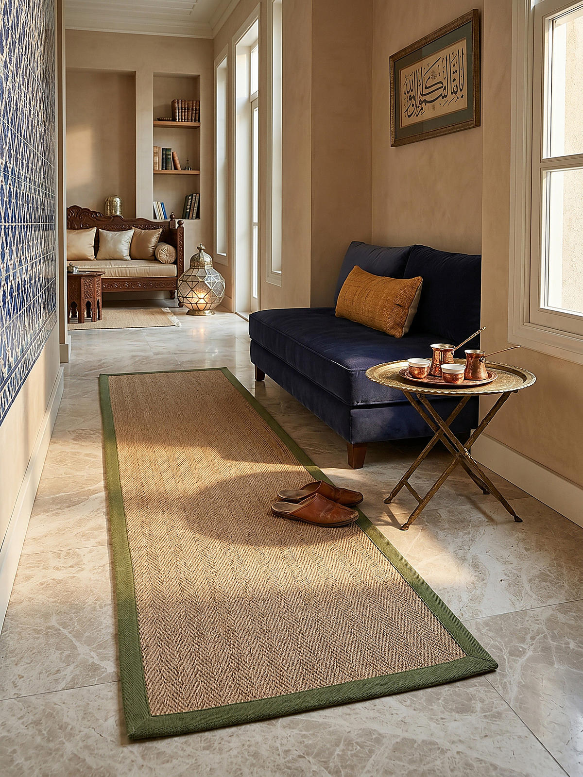 JUTETEPPICH TRENT, geometrisch, Braun-Grün, 60 x 230 cm - Naturfarben/Grün, Textil (60/230cm) - KADIMA DESIGN