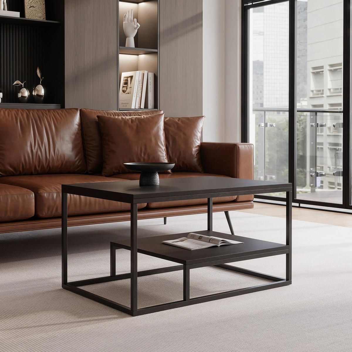 COUCHTISCH LETO 90/68/48 cm, rechteckig, Schwarz - Schwarz, Holzwerkstoff/Metall (68/90/48cm) - Idohome