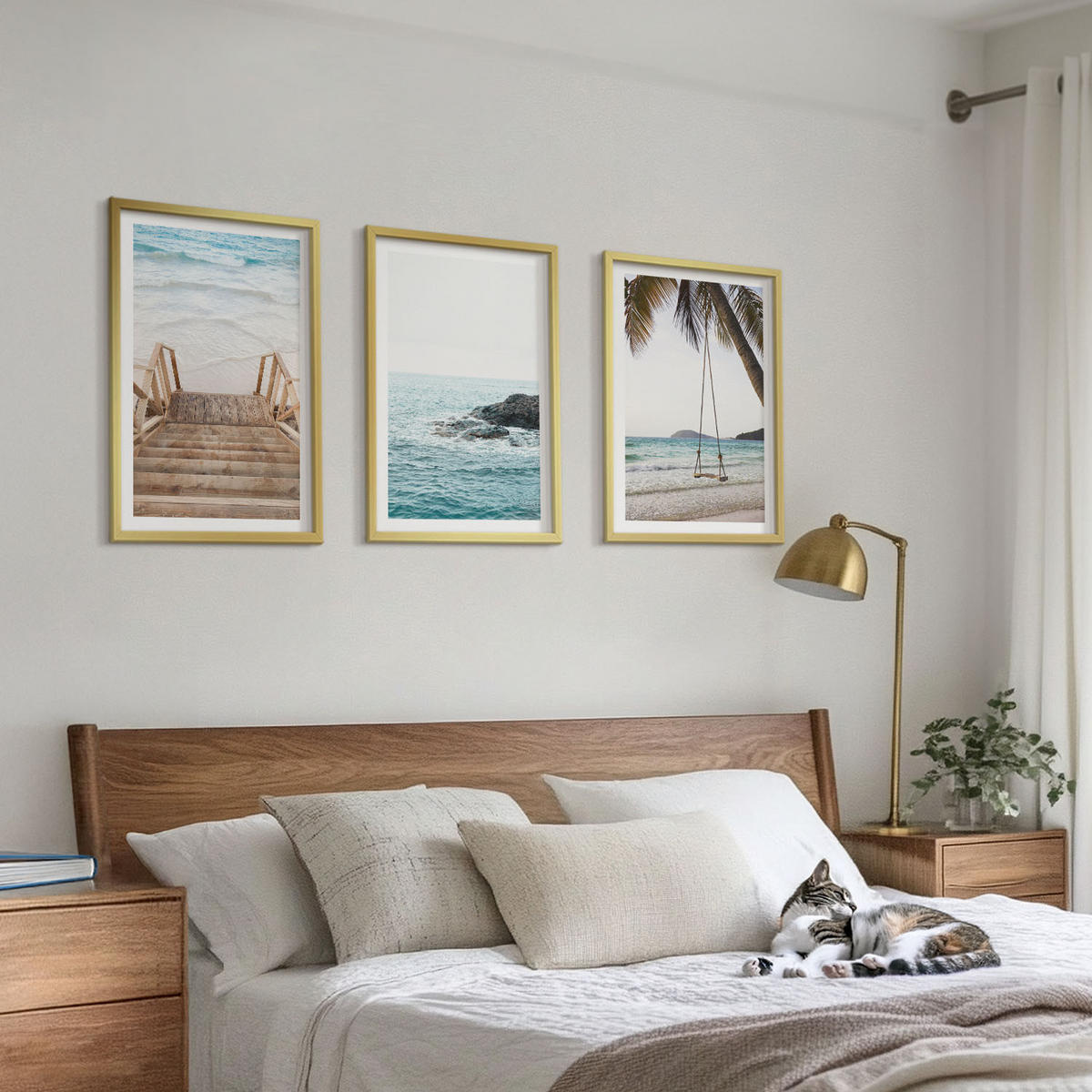 BILDER SET 3er Set - 40x60 cm Goldrahmen - Treppe Strand Meer Schaukel - Goldfarben, Kunststoff (40/60cm) - TULUP