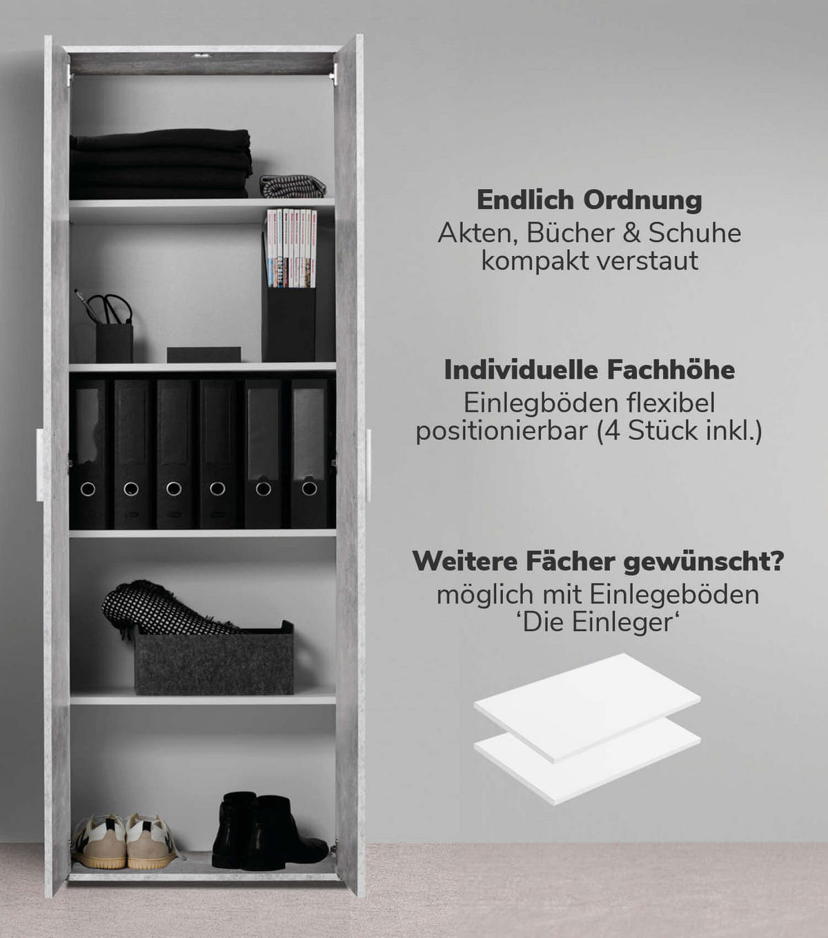 MEHRZWECKSCHRANK SET Der Allzweckwaffe - Silberfarben/Hellgrau, Holzwerkstoff (60/180/34cm) - Mokebo