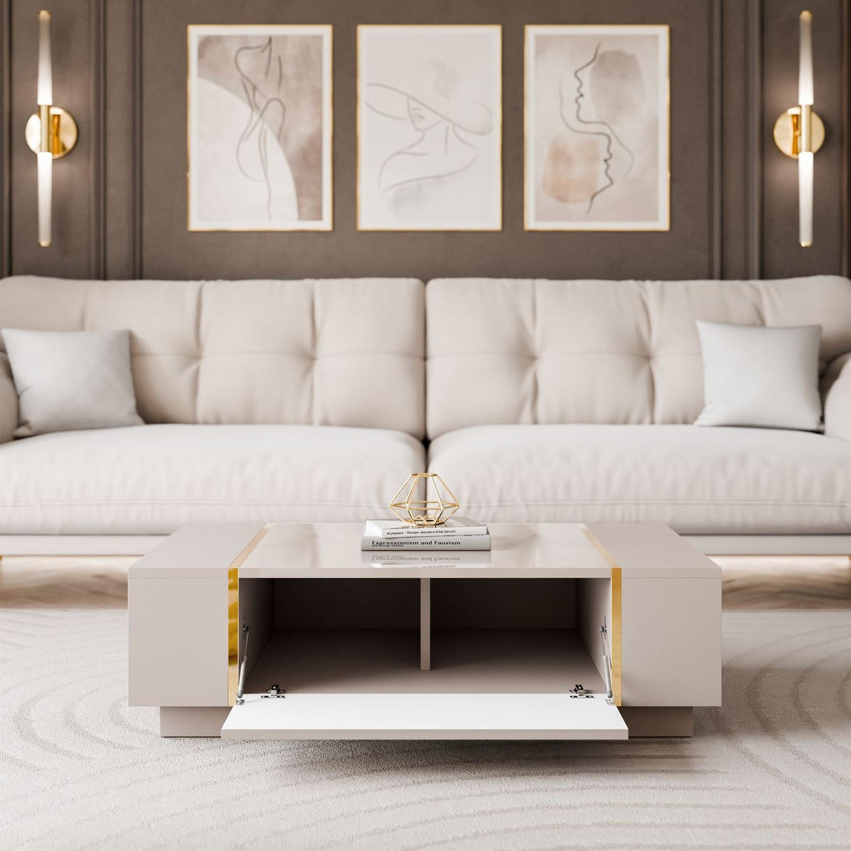 COUCHTISCH ONYX Kaschmir Hochglanz - Kaschmir, Holzwerkstoff (65/104/41.5cm) - Lookway