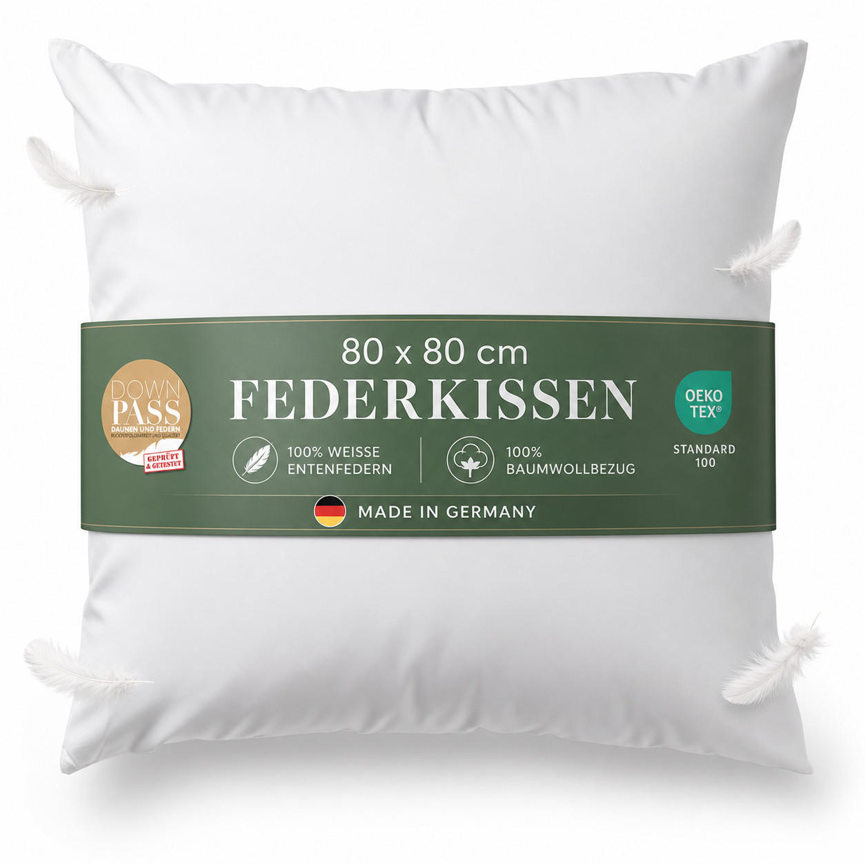 KOPFKISSEN Tierwohl Downpass Federn 80x80 cm - Weiß, Textil (80/80cm) - Bestlivings