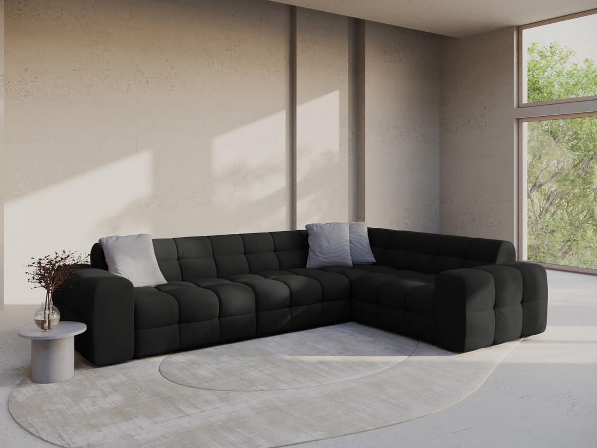 ECKSOFA rechts Kendal aus strukturiertem Stoff schwarz 6 Sitzplätze - Schwarz, Textil (231/332cm) - Micadoni