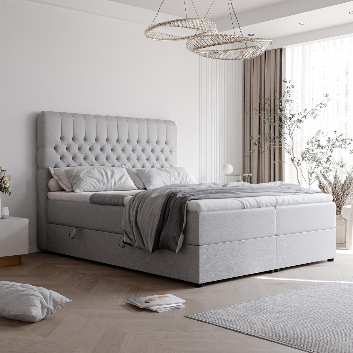 BOXBETT ALBA 140/200 cm mit Matratze und Topper, Grau - Grau, Textil (140/200cm) - Idohome