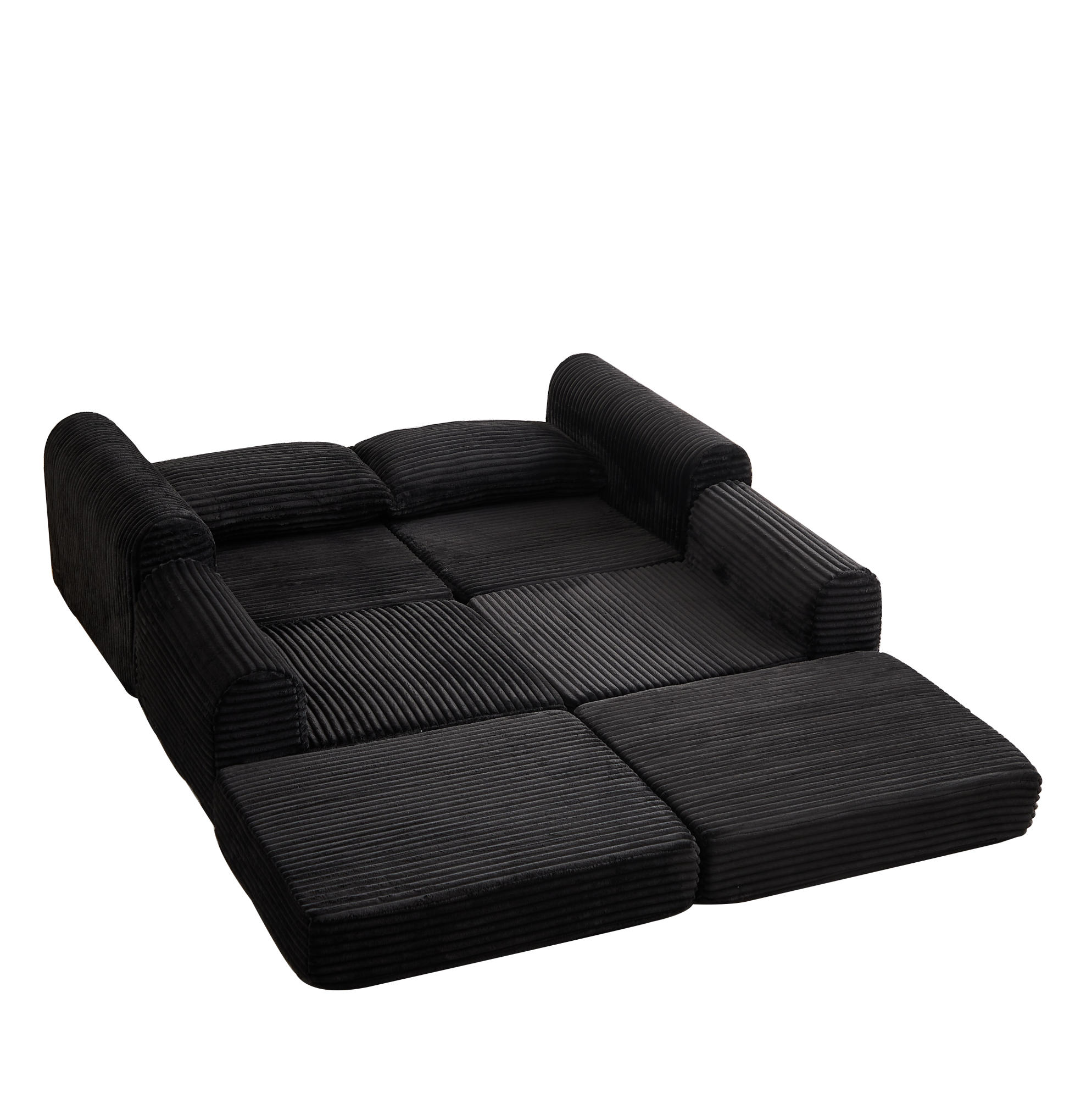 SCHLAFSOFA, Cord mit modularer Fußstütze, als Sofa & Bett, 243/194/53 cm, Schwarz - Schwarz, Textil (243/53/194cm) - Redom