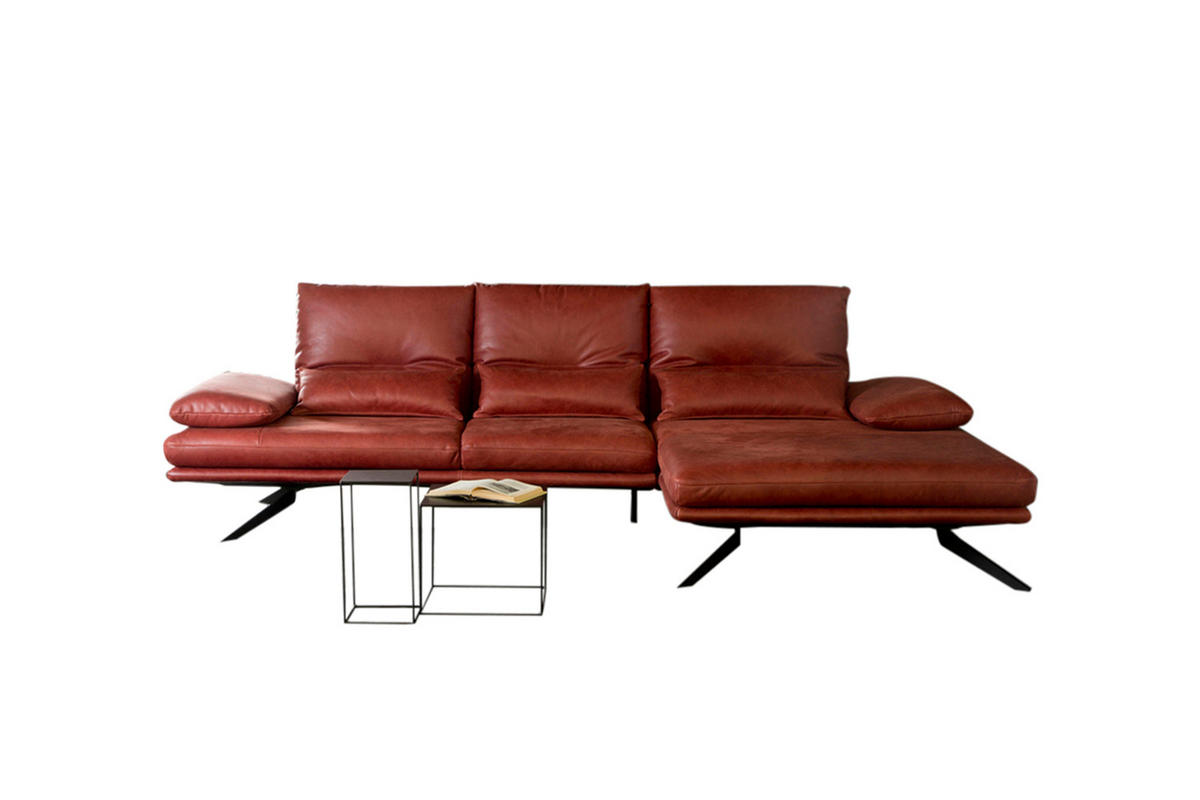 ECKSOFA FENICE Rot Leder - Rot/Schwarz, Leder (297/168cm) - KAWOLA