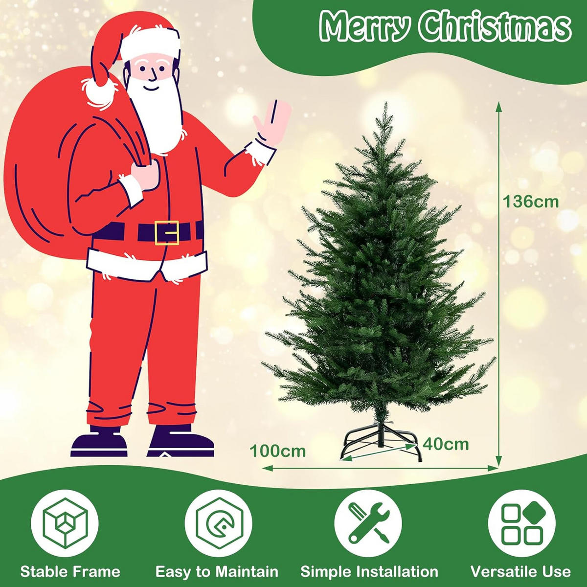 WEIHNACHTSBAUM 136cm Grün - Grün, Kunststoff (136cm) - COSTWAY