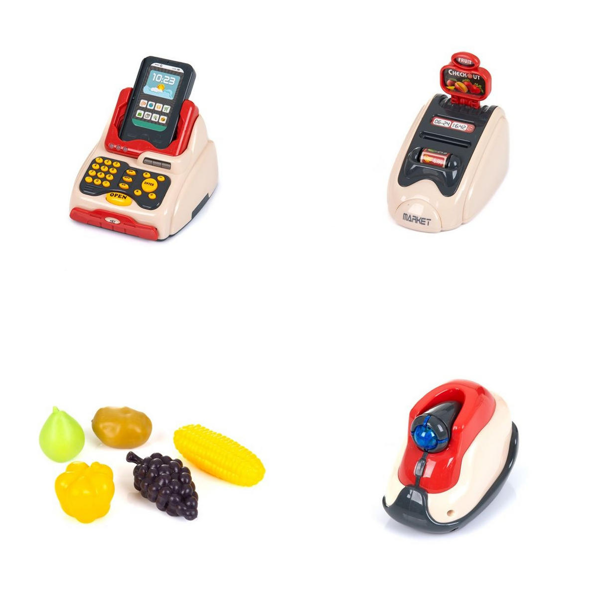 REGISTRIERKASSE 24-teilig rot Scanner, Kartenleser, Einkaufskorb, Lebensmittel, inklusive Spielgeld - Rot, Kunststoff (16/12/35cm) - Chipolino