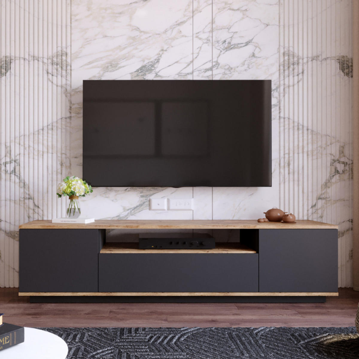TV-MÖBEL Tyro in Holzoptik 180 cm im zeitgenössischen Stil - Dunkelbraun, Holzwerkstoff (180/44/44cm) - Concept Usine