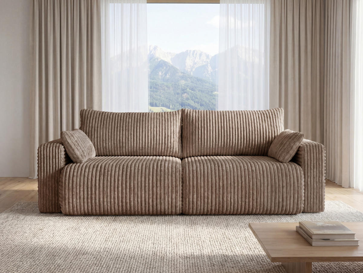 SOFA Kola mit Bettkasten und Schlaffunktion, Cordstoff - Cappuccino, Holzwerkstoff (244/85/95cm) - 4ALL HOME