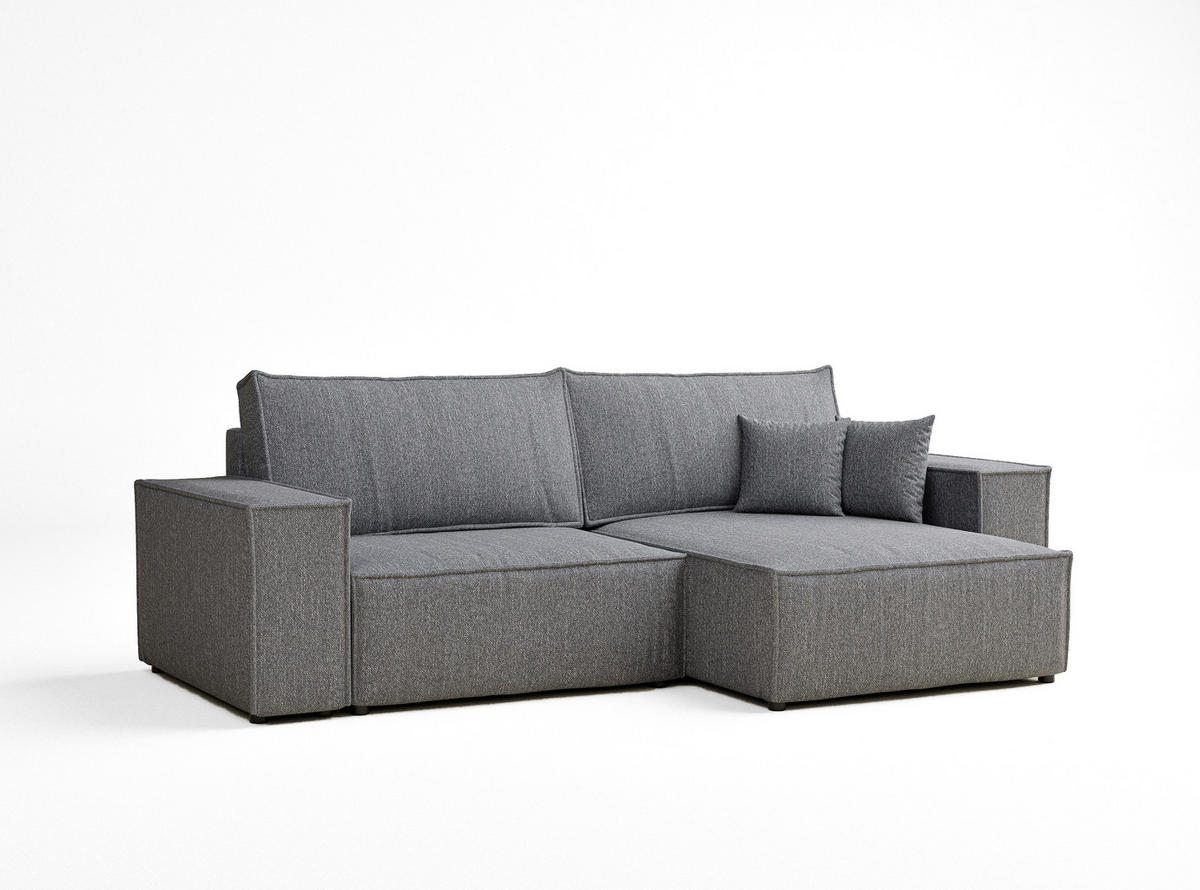 ECKSOFA MIT SCHLAFFUNKTION Zaya Grau Webstoff - Schwarz/Grau, Holz/Holzwerkstoff (255/148cm) - Maison de Reve