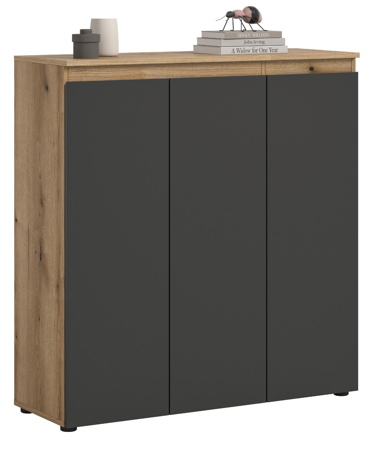 KOMMODE grau, Evoke Eiche 105 x 11 cm, Anrichte mit 10 Fächern - Eichefarben/Schwarz, Holzwerkstoff/Kunststoff (105/111/37cm) - Inn.Furn