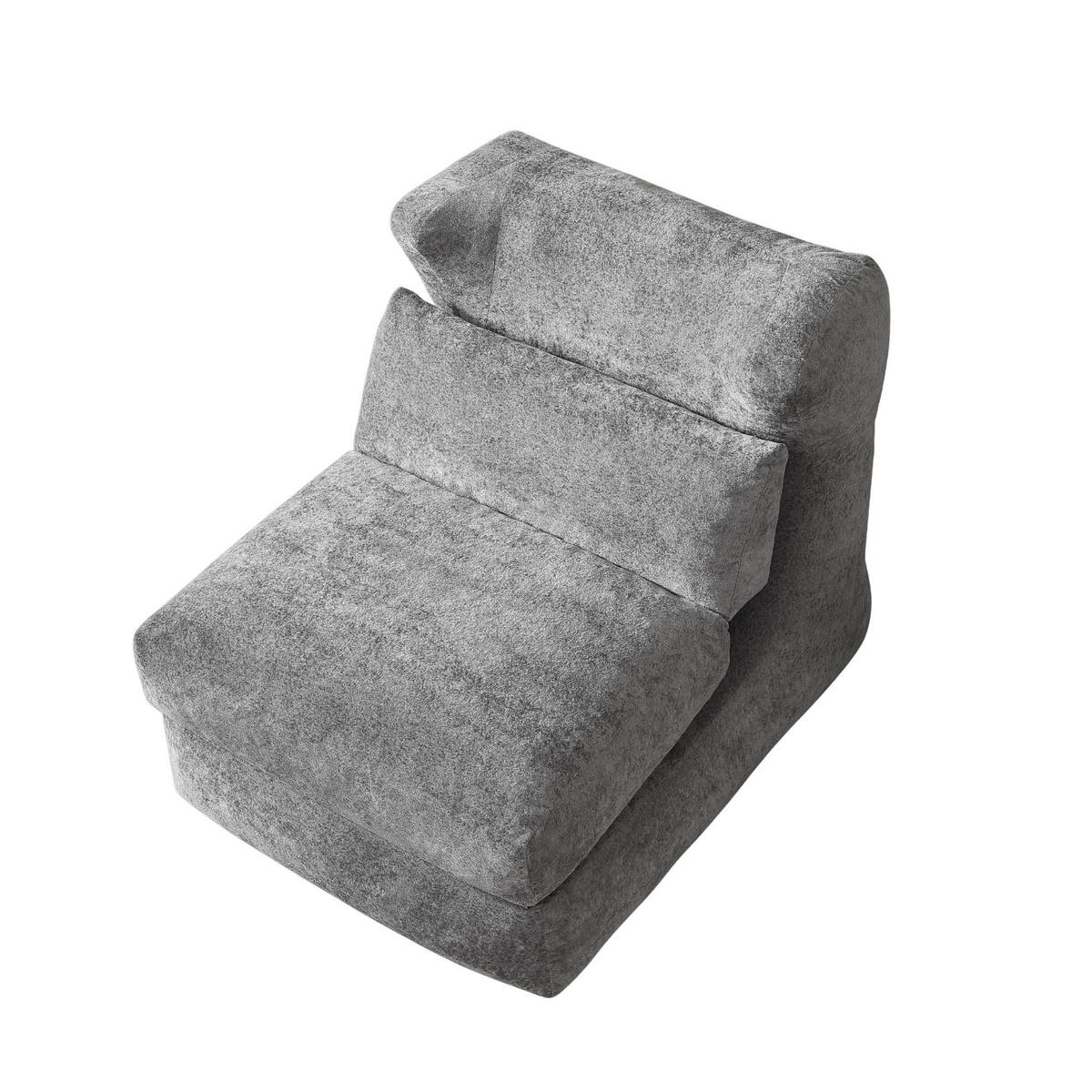 LOUNGE SESSEL Chenille Optik umwandelbar zum Liegestuhl - Grau, Textil (90/86/118cm) - Urban Meuble