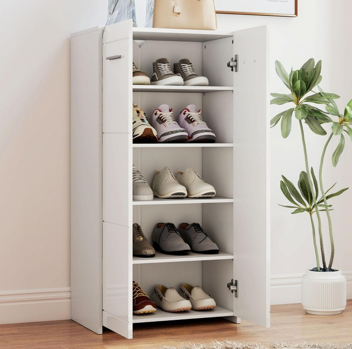 SCHUHSCHRANK 55/108/36 cm Weiß aus Holz mit verstellbaren Regalböden - Weiß, Holz (55/108/36cm) - OKMYHOME