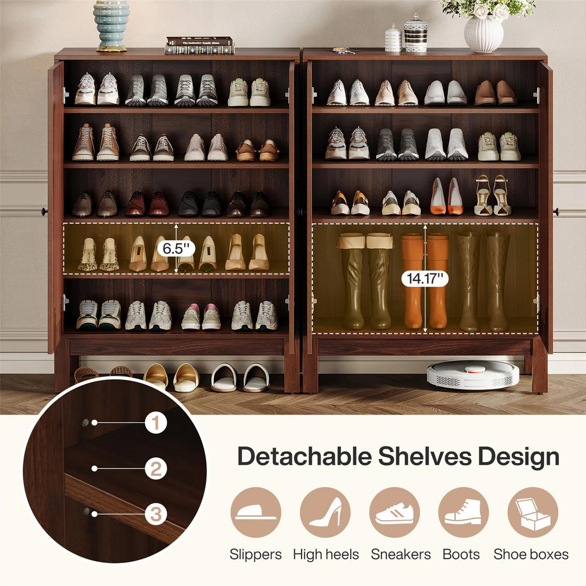 SCHUHSCHRANK Walnuss 5 Ebenen mit Türen - Braun, Holz (80/110/35cm) - Kaket