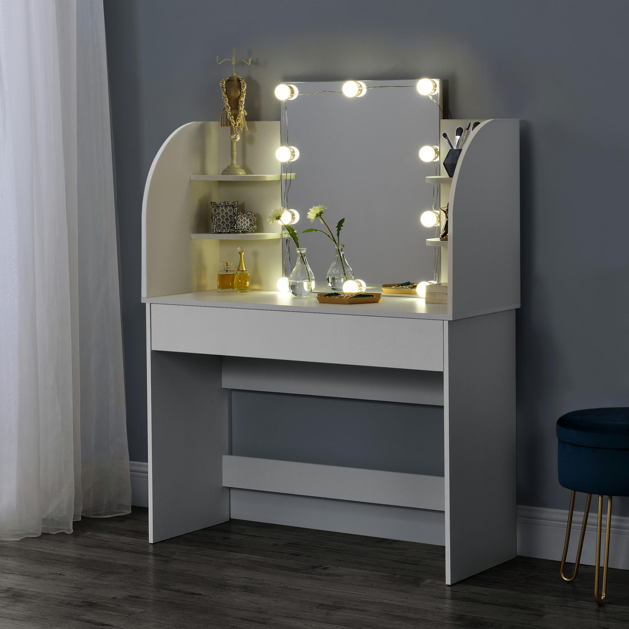 SCHMINKTISCH Köla - Weiß, Holzwerkstoff (108/140/40cm) - [en.casa]