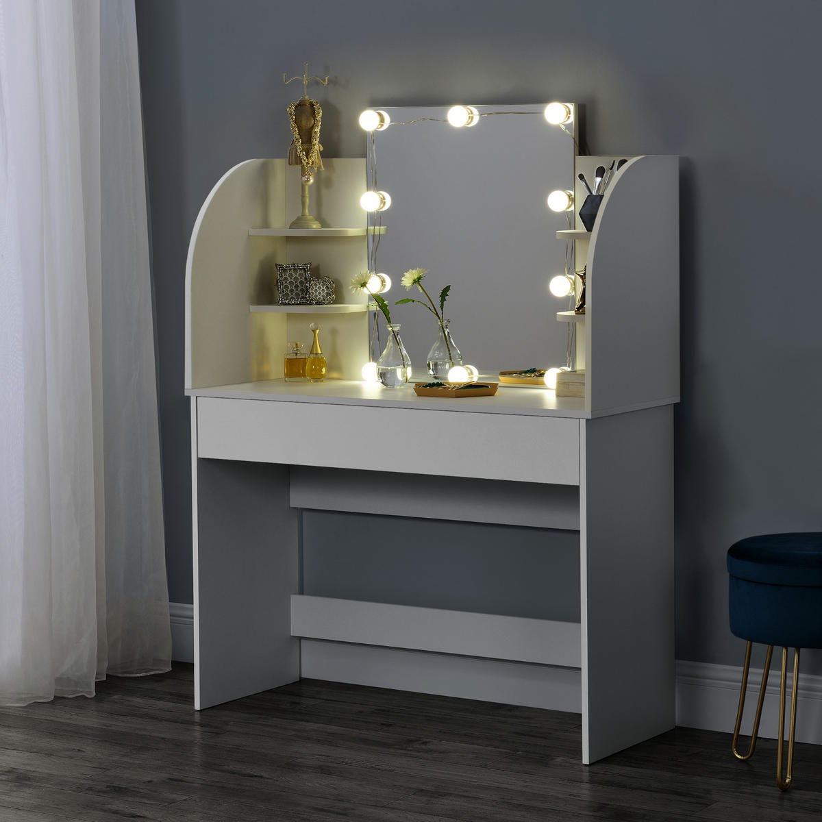 SCHMINKTISCH Köla - Weiß, Holzwerkstoff (108/140/40cm) - [en.casa]