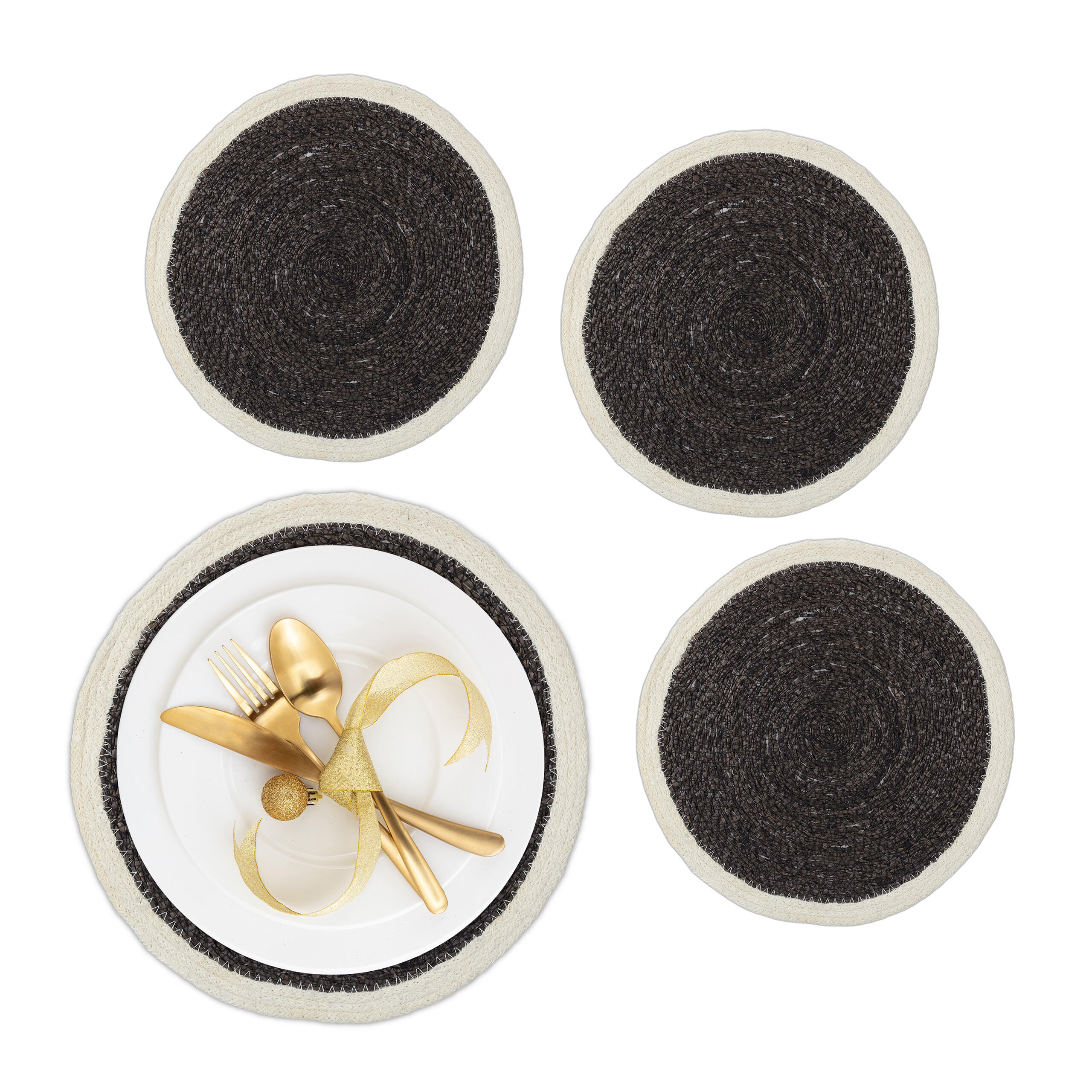4-TLG.TISCHSET - Schwarz, Textil (37cm) - Relaxdays