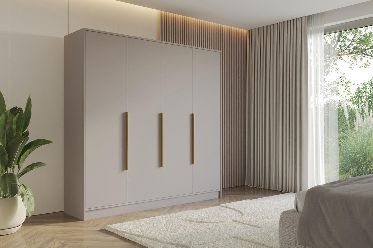 KLEIDERSCHRANK - PORTO - 200 - Kaschmir - Kaschmir/Goldfarben, Holzwerkstoff (200/200/51cm) - ALTDECOR