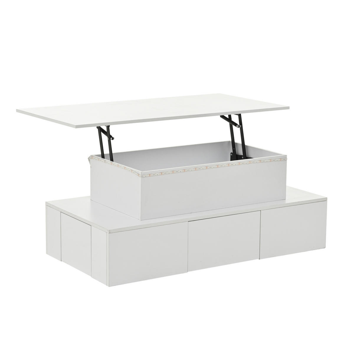 KONFERENČNÍ stolek z MDF, 100/50/40-55 cm bílý, výškově nastavitelný s LED a 4 zásuvkami - bílá, kompozitní dřevo (100/50/40cm) - BEAOK