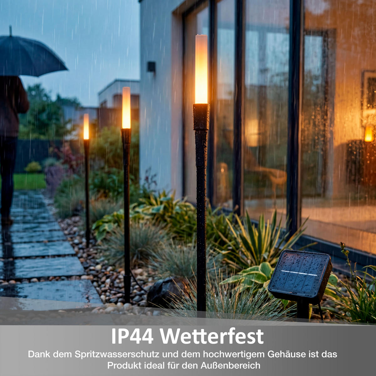 LED-GARTENSTECKER 6er-Set Solarleuchten warmweiß schwarz 121 cm Metall Acryl wetterfest mit Dämmerungssensor Außenbeleuchtung - Schwarz, Kunststoff (3/3/121cm) - Northpoint