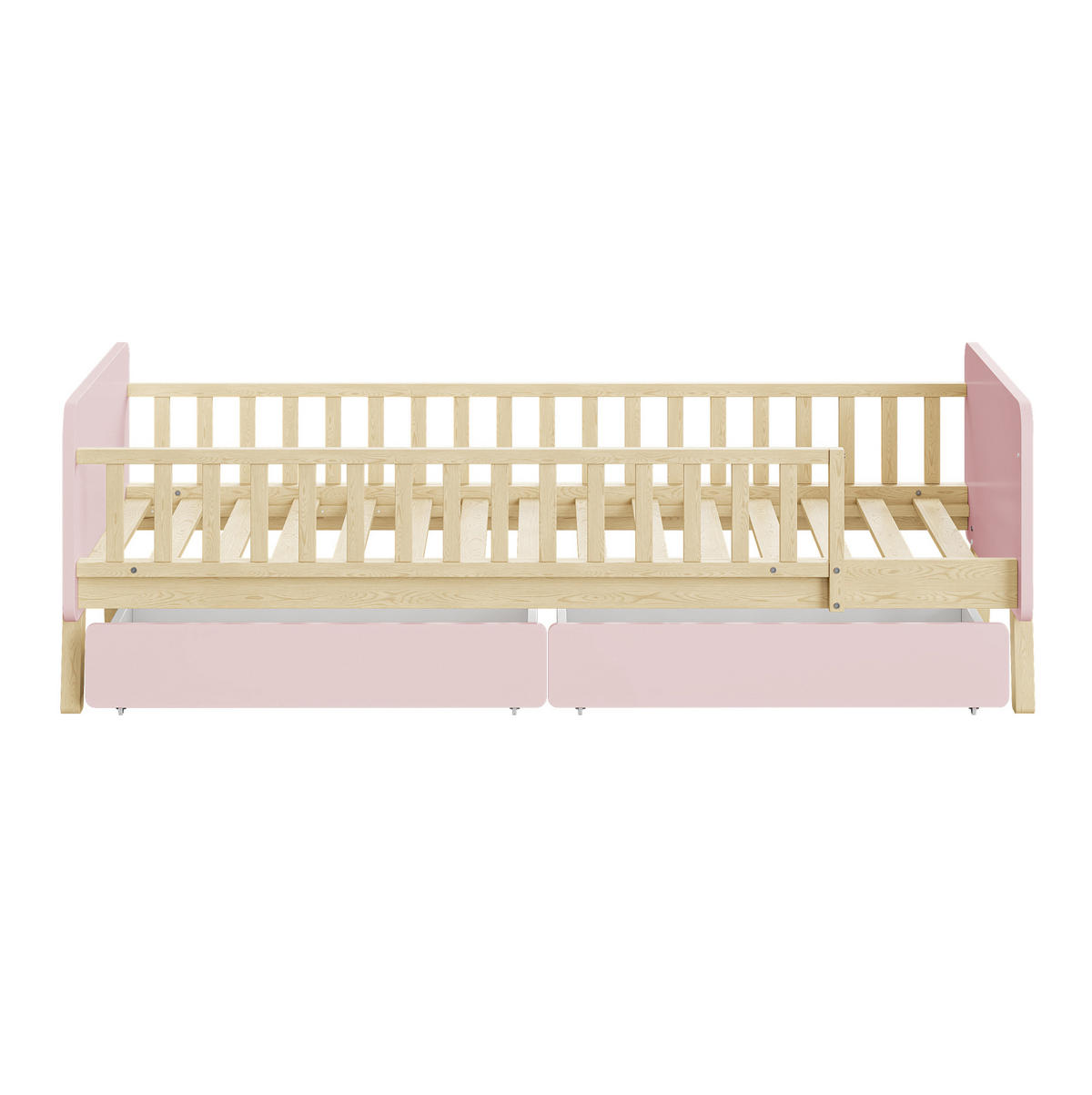 KINDEREINZELBETTEN aus Massivholz 90x190 cm in Rosa mit 2 Schubladen - Rosa, Holz (90/190cm) - Modfu
