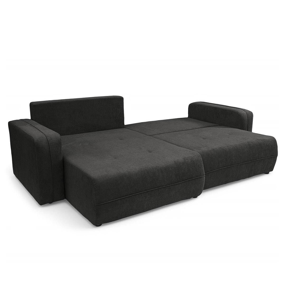 ECKSOFA mit Schlaffunktion - 244 cm - Anthrazit/Schwarz, Kunststoff/Textil (244/145cm) - home24