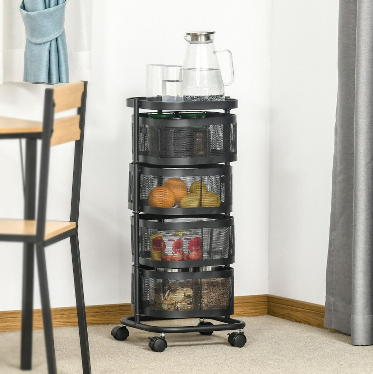 ROLLWAGEN mit 4 Ebenen 33 x 33 x 77 cm Schwarz - Schwarz, Metall (33/77/33cm) - Beauniv