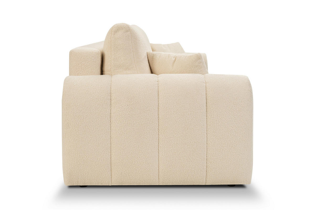 BETTSOFA FINO Creme Bucle-Stoff mit Schlaffunktion - Creme, Holz (248/87/100cm) - MASSENO