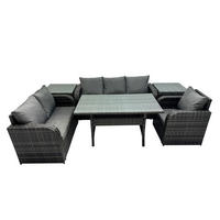 GARTENTISCHGRUPPE mit Liegestuhl,Beistelltischen Polyrattan 6-Sitzer - Dunkelgrau/Grau, Glas/Kunststoff - Fimous