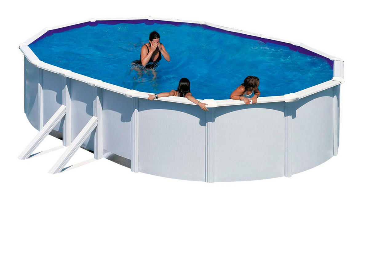 STAHLWANDPOOL oval L610 × B375 × H120 cm Weiß Komplett-Set - Weiß, Holz (375/120/610cm) - Swim & Fun 