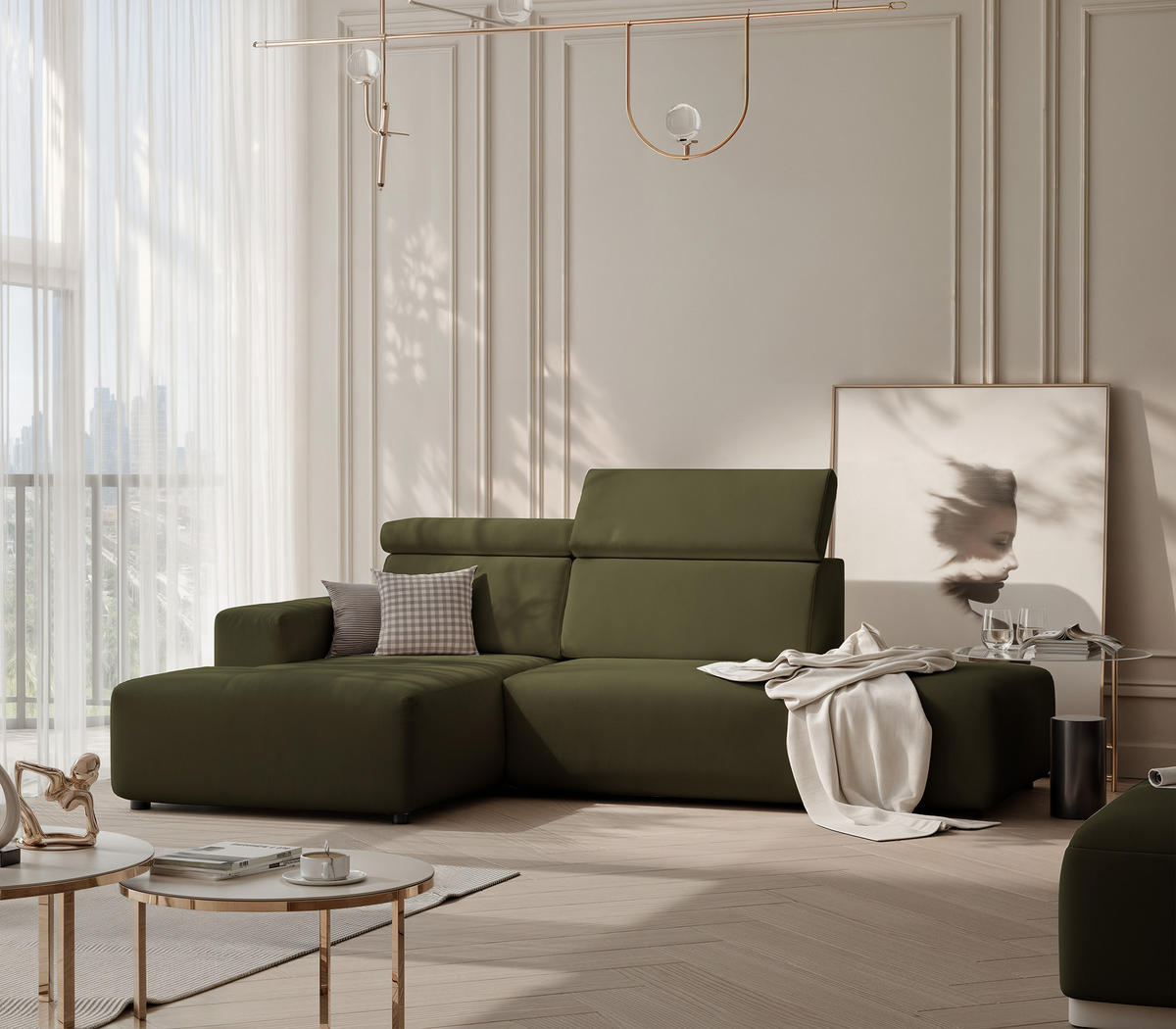 ECKSOFA RICO Links, Stoff Grün - Grün, Textil (260/186cm) - Idohome