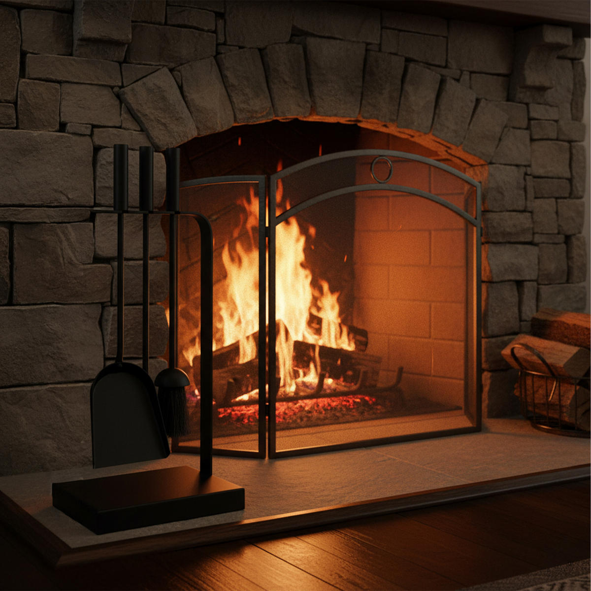 4-TLG.KAMINBESTECK-SET - Schwarz, Metall (15/40/22.5cm) - Relaxdays