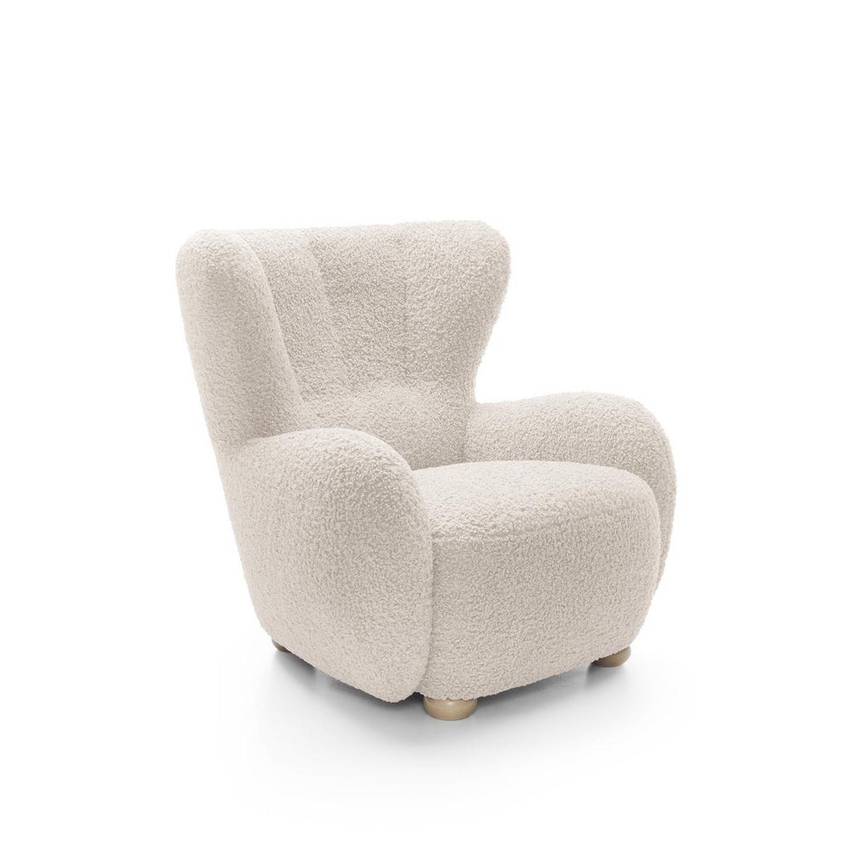 OHRENSESSEL Teddy Creme, Buchenholz Bein, Sessel aus Boucle-Stoff - Buchefarben/Creme, Holzwerkstoff/Textil (88/91/100cm) - Bettso