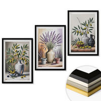 WANDBILDER 3er-Set - 40x60 cm Schwarzer Rahmen - Olivenblüten in Vasen im Hintergrund - Schwarz, Kunststoff (40/60cm) - ArtPrintCave