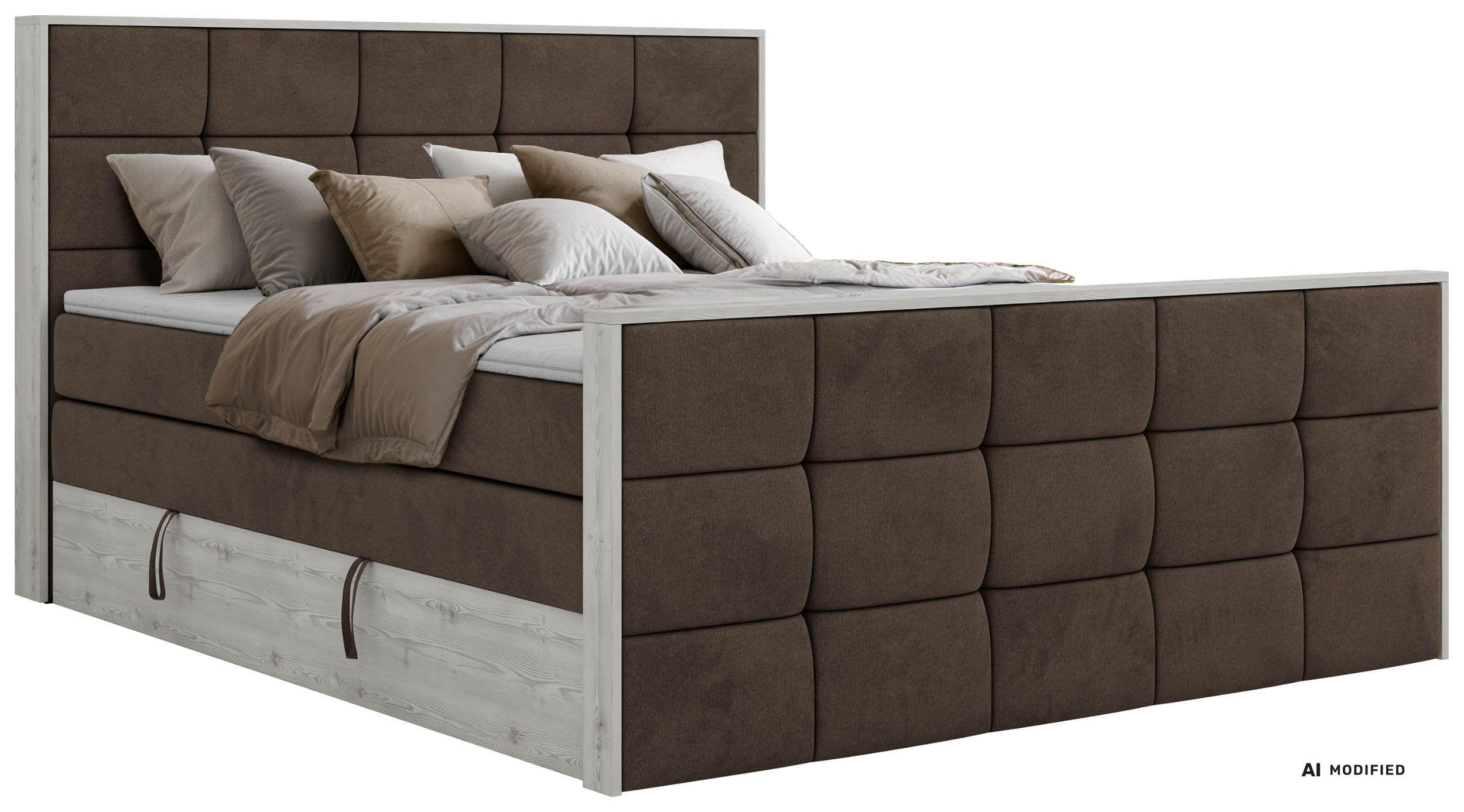 BOXSPRINGBETT ALNOR KING DUO 180/200 - Braun Velvet - Topper T25 - H4 - Schwarz/Braun, Kunststoff/Textil (180/200cm) - MKS