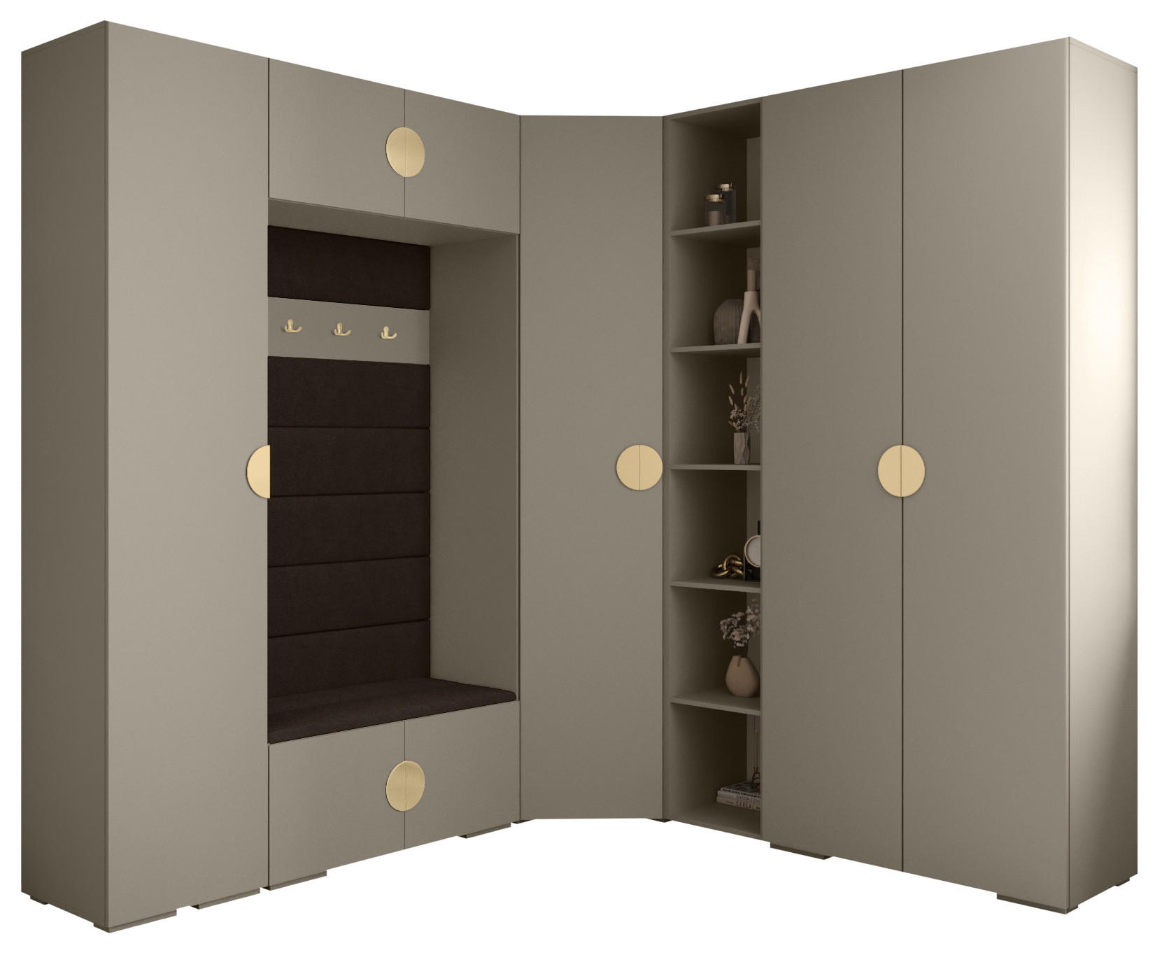 Abiks Möbel Garderoben-Set Kaschmir, Dunkelbraun, Gold 231.7x236.7x47 cm