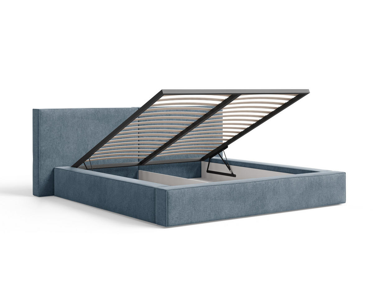 POLSTERBETT 06 140x200 cm – Tresor - Bett mit Bettkasten, Metall-Lattenrost - Blau, Holz (140/200cm) - ROYAL24_MARKT