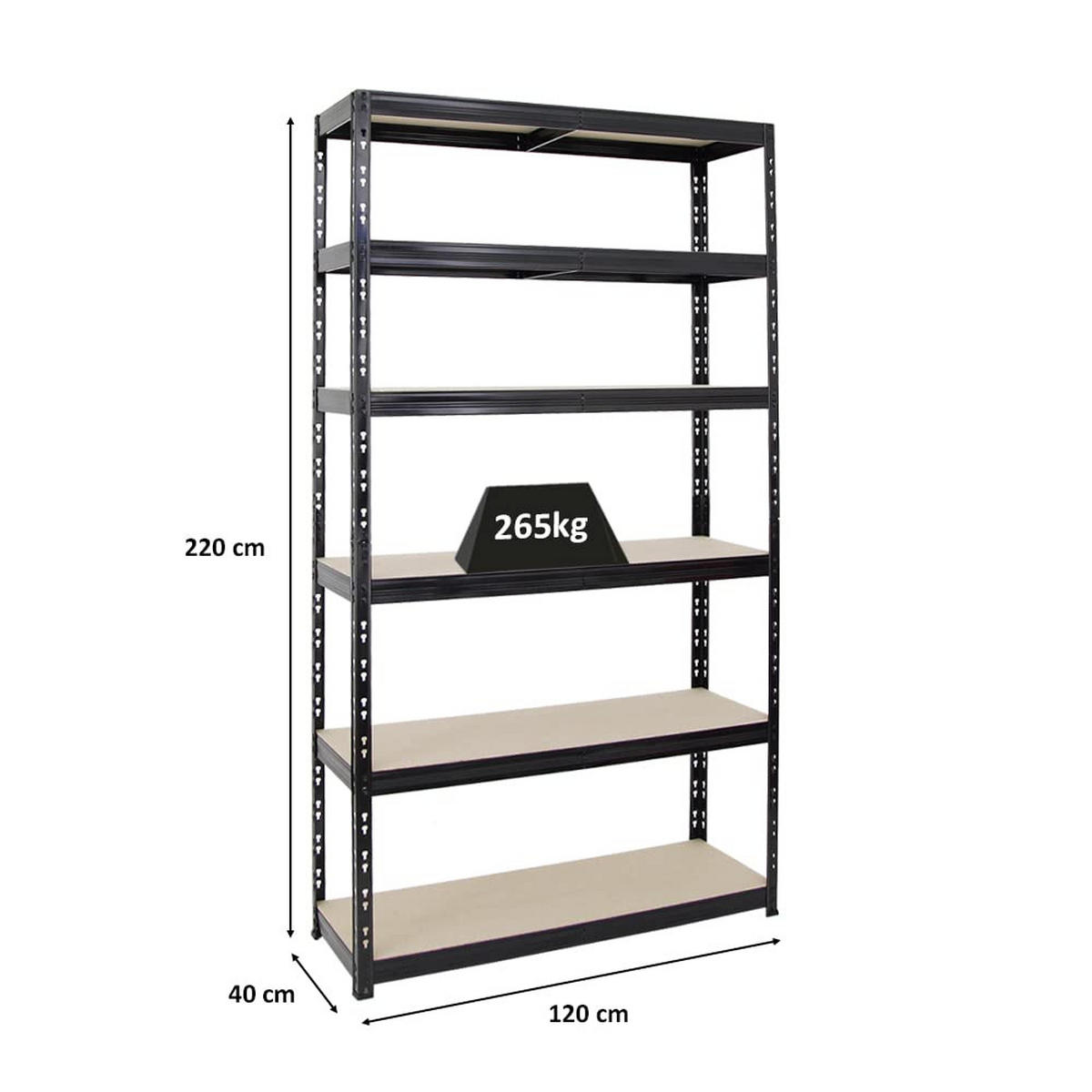 SCHWERLASTREGAL Giant Tiger XL 220x120x40 cm Fachlast 265 kg 6-Ebenen Schwarz - Schwarz, Metall (120/220/40cm) - PROREGAL