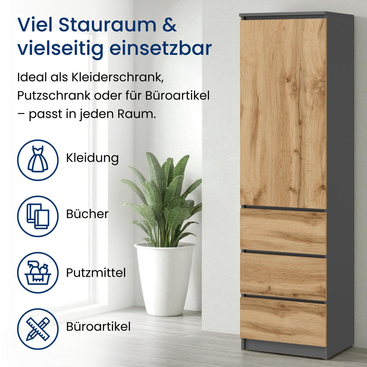 KLEIDERSCHRANK in Anthrazit - Anthrazit, Holzwerkstoff (40/180/50cm) - Home Collective