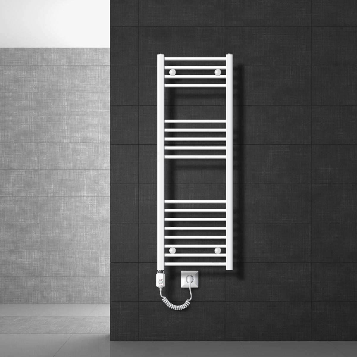 BADHEIZKÖRPER elektrisch Sahara 400x1200 mm Weiß gerade mit Heizstab 900W - Weiß, Metall (3/120/40cm) - LuxeBath