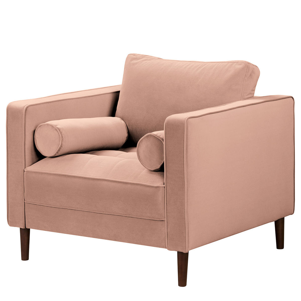 SESSEL - Samt - Dunkelbraun/Rosa, Birkenholz/Textil (90/80/86cm) - home24