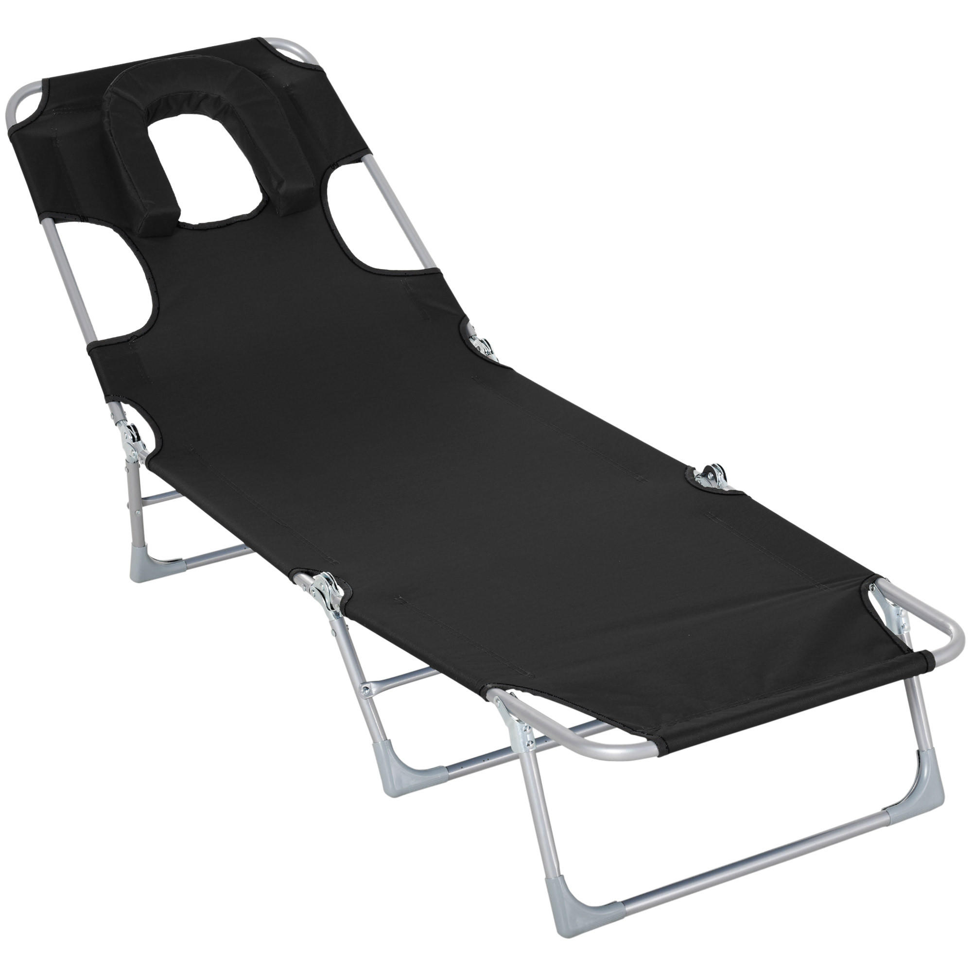 SONNENLIEGE Verstellbare und faltbare 182x56x28 cm ,Schwarz - Schwarz, Metall (56/28/182cm) - Vallsero