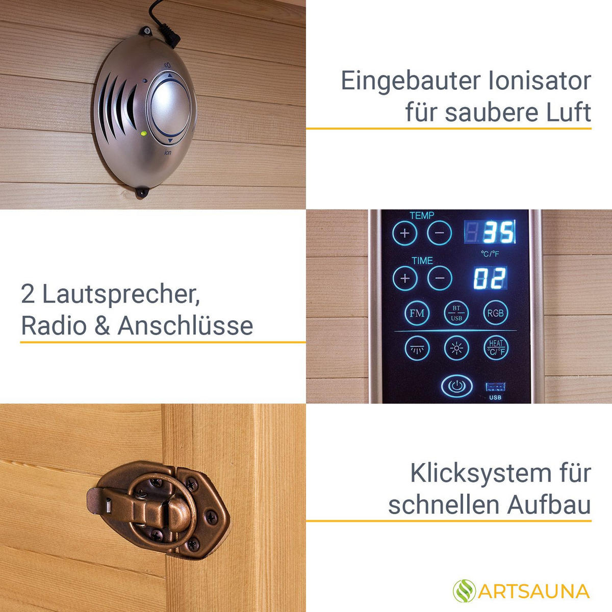 INFRAROTKABINE Nyborg E150K mit Keramik-, Flächenstrahler & Hemlockholz - Naturfarben, Holz (150/190/150cm) - Artsauna