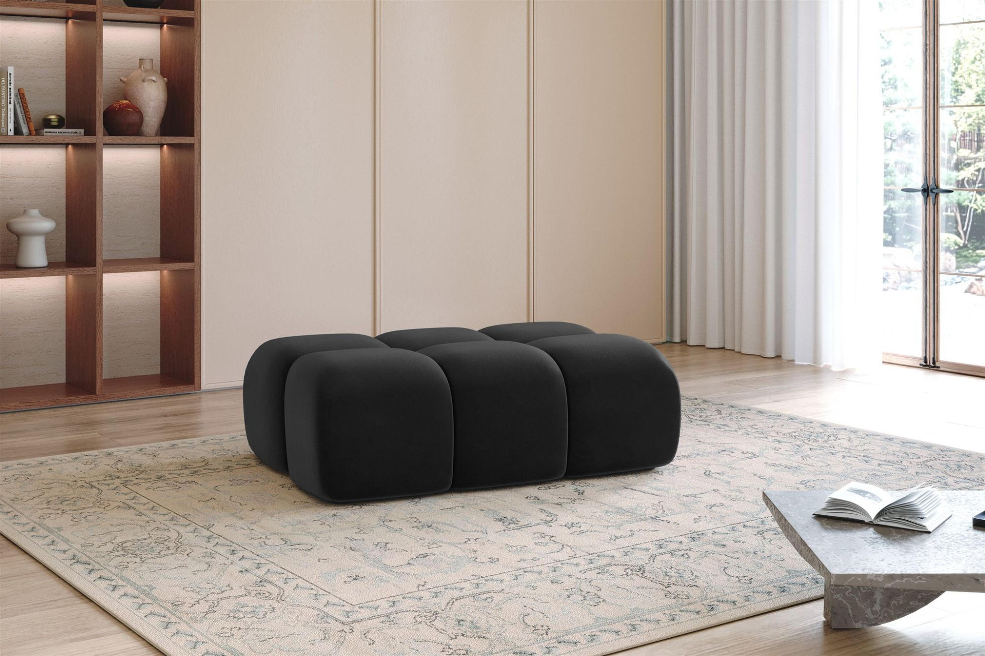 POLSTERHOCKER Darcy - Schwarz, Holzwerkstoff/Textil (128/44/85cm) - Fun Möbel