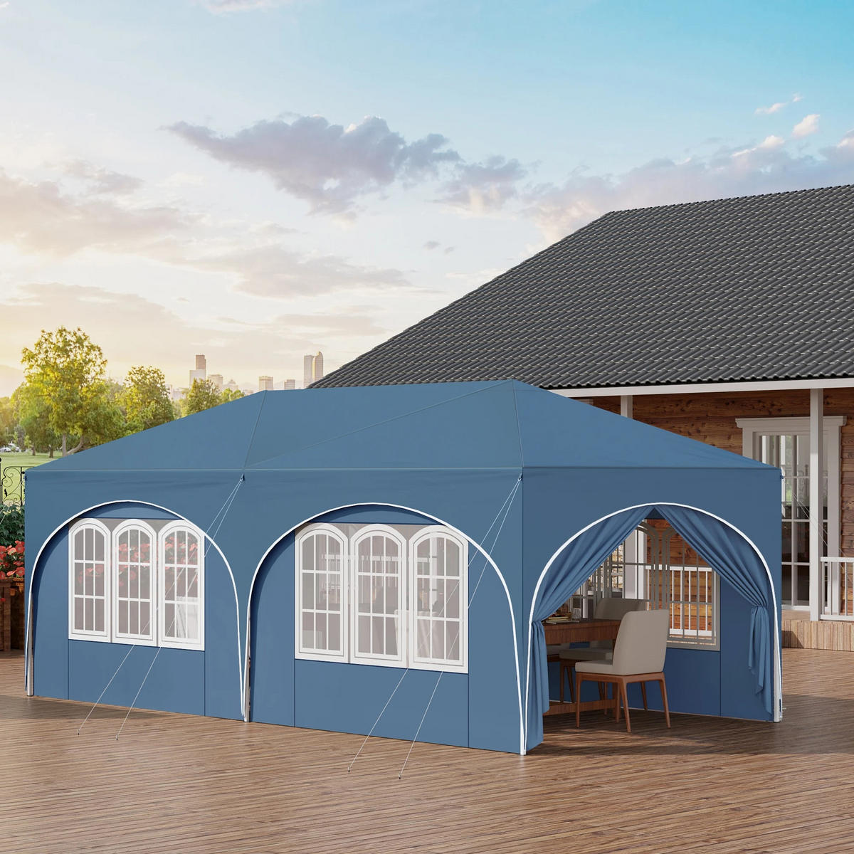 PAVILLON 3x6 m Blau mit 6 Seitenwänden - Blau, Textil/Metall (583/293cm) - Kaket