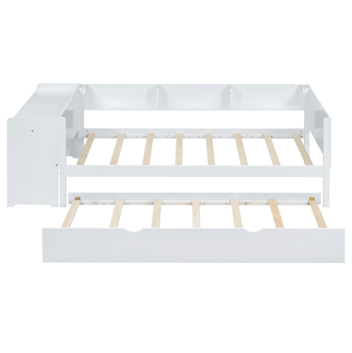 KINDERBETT 90/200 cm in Weiß mit Rollbett, Schreibtisch und Regalen - Weiß, Holzwerkstoff (90/200cm) - BEAOK