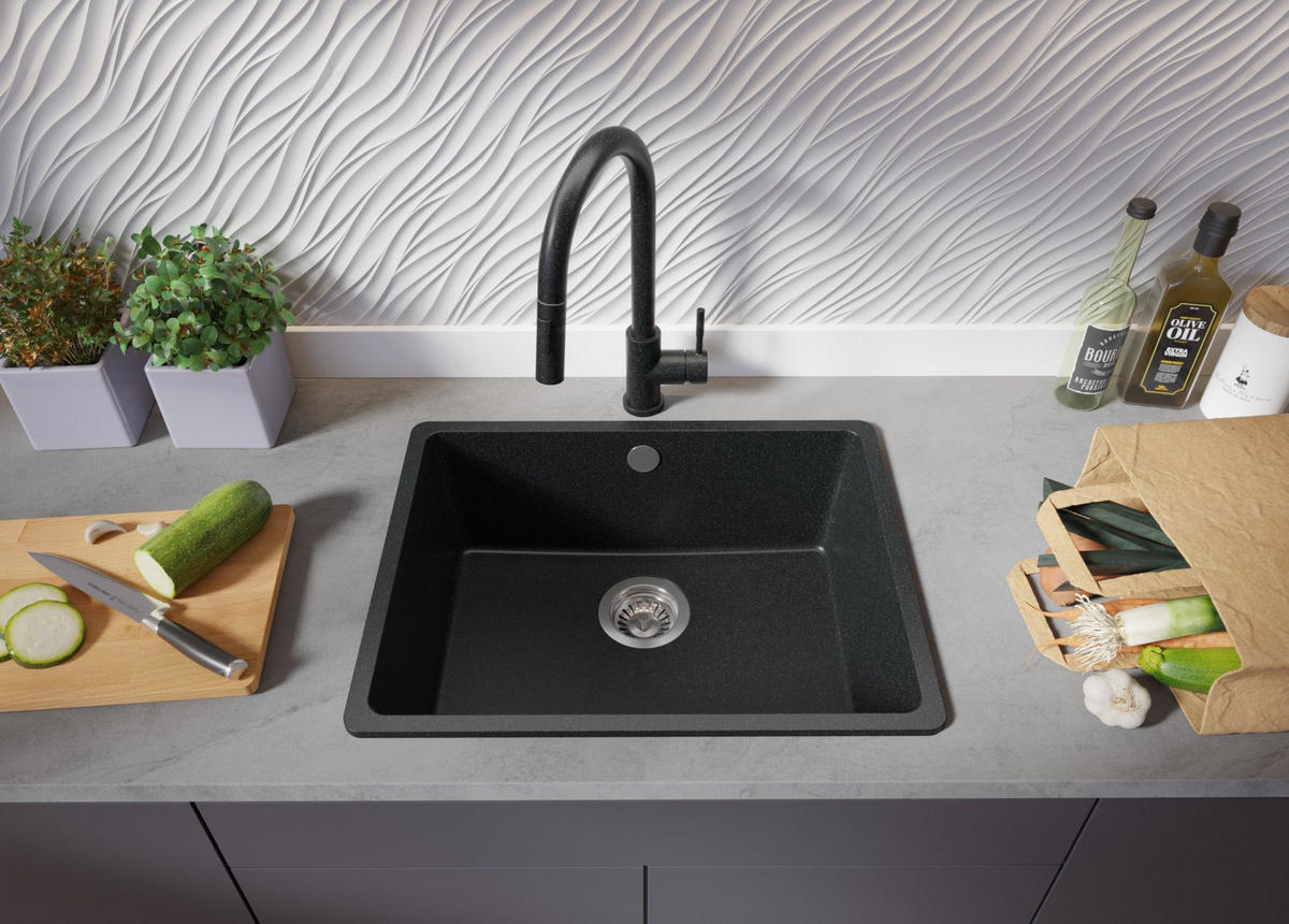 SPÜLBECKEN Venedig Slim Easy, 2-er set Anthrazit 56/44 cm 1 Becken + Ablauf-Set ab 60er Unterschrank - Chromfarben/Anthrazit, Kunststoff (56/20/44cm) - Primagran