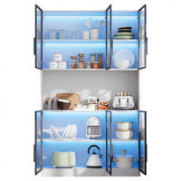 VITRINE 120/34/200 cm weiß aus MDF und Glas mit LED und 6 Türen - Weiß, Holzwerkstoff (120/200/34cm) - OKWISH