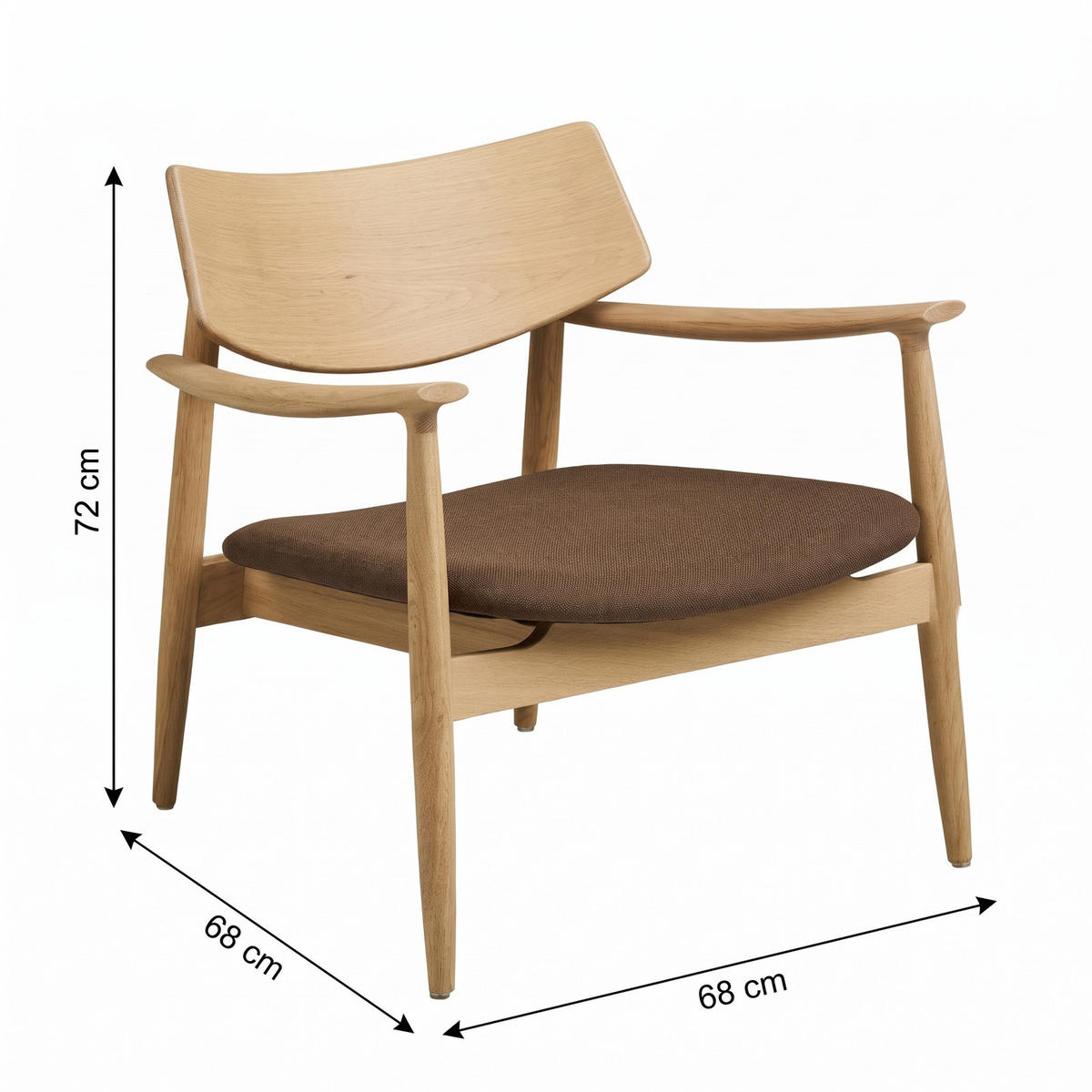 FÅTÖLJ Gina 68 x 68 x 72 cm – ekfärgad - Ekfärgad, Trä/Textil (68/72/68cm) - ebuy24